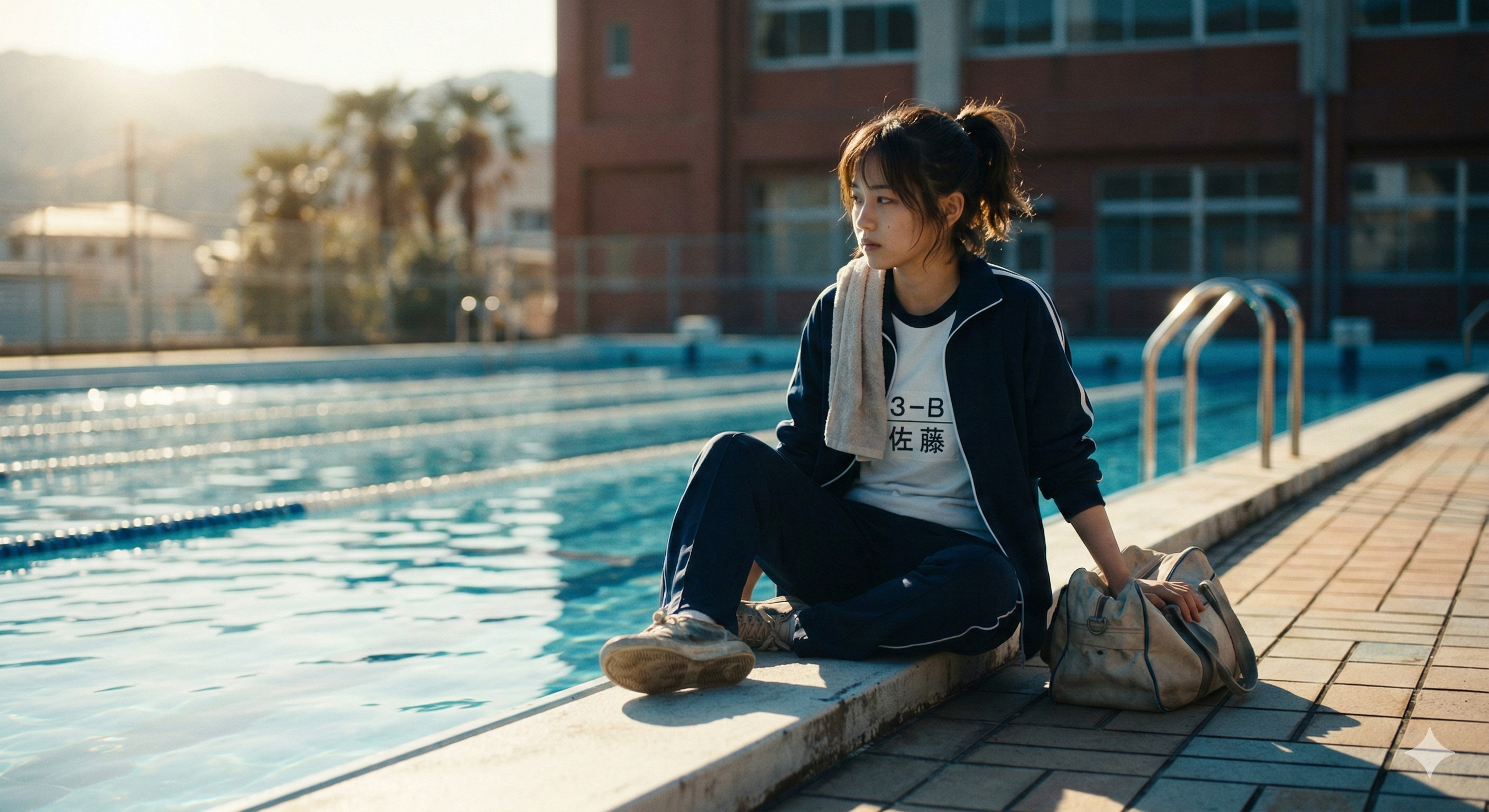 白い体操服を着たモデルのポートレート写真