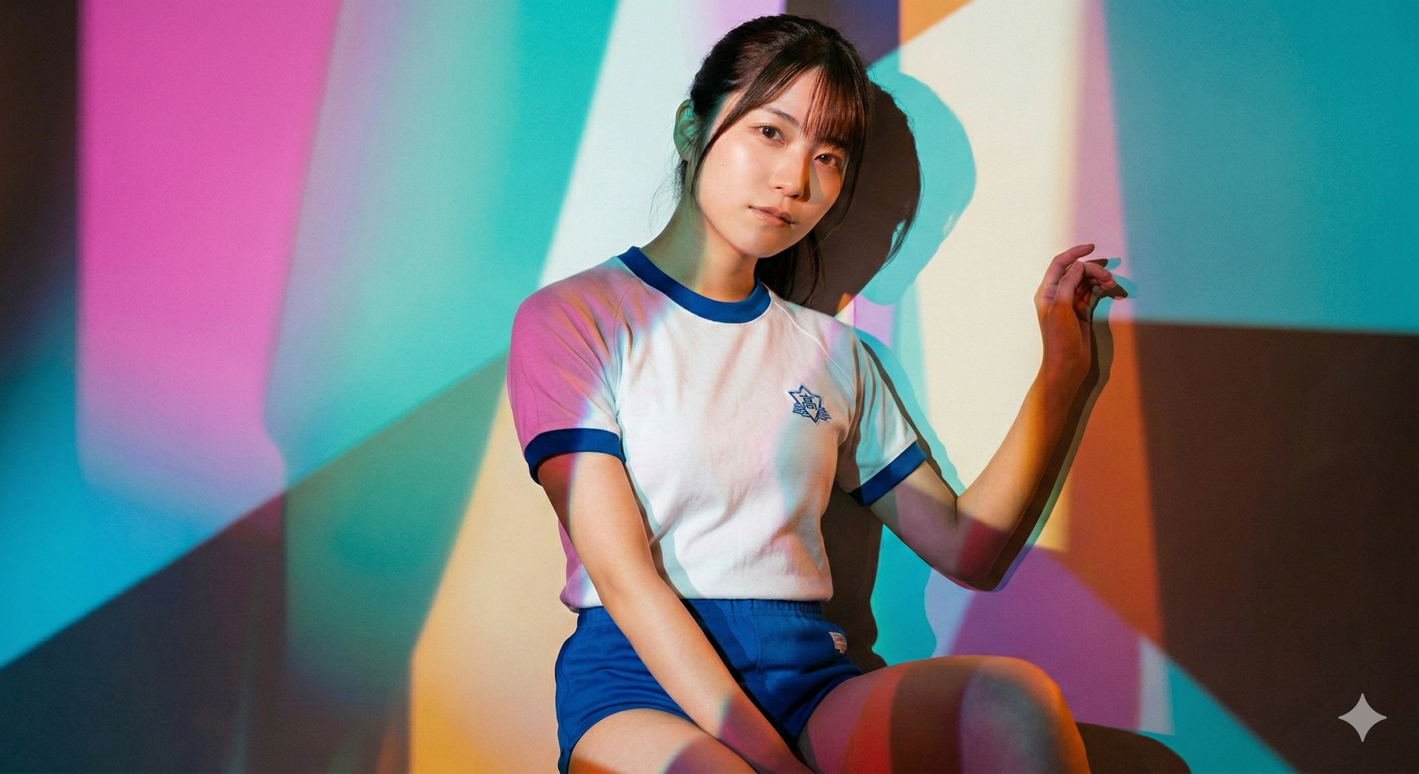 体操服を着たモデルのポートレート、匿名性の表現